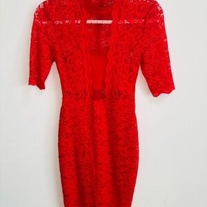 Express Vibrant Red Lace Midi Dress
